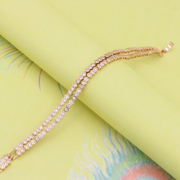 "Elegant Double Layer Rose Gold Bracelet with Hexagonal Crystals, XPBL0924 - Picture 6 of 12
